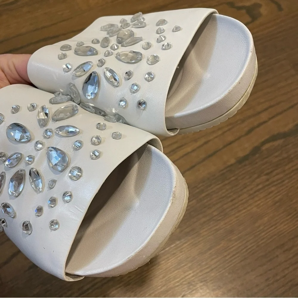 Tory Burch Brae Slides Silver Embellishment Napa Leather Women’s 8.5